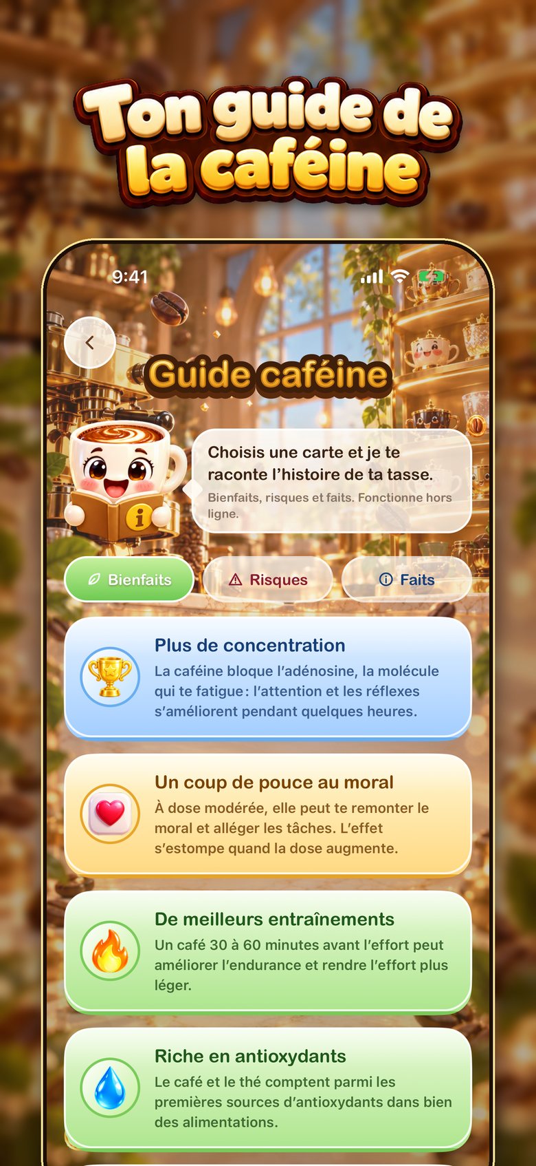 Guide de la caféine BrewTrack avec des informations courtes et claires